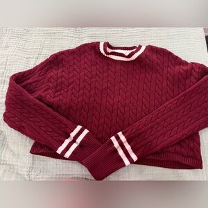 Altar'd State Maroon Cropped Cable Knit Sweater